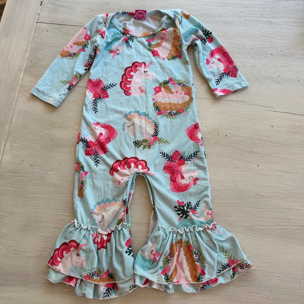 Isla Grace Baby‎ Girls Unicorn Ruffle Bell Bottom Romper Jumpsuit 6 9 Months